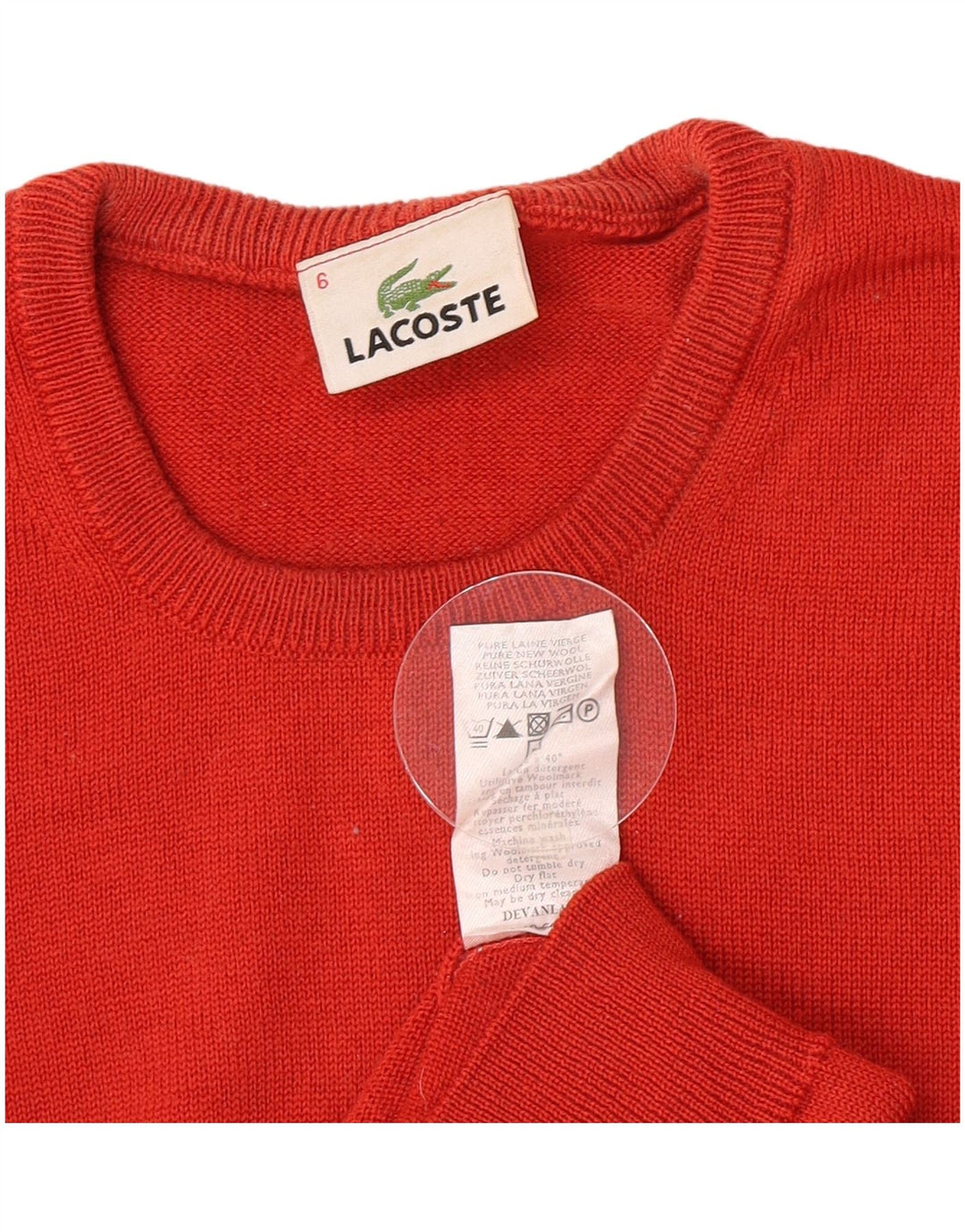 Lacoste Jersey de cuello redondo para hombre talla 6 XL lana virgen roja