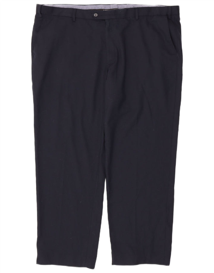Marks & Spencer Pantalón de traje de corte regular para hombre W46 L31 Poliéster azul marino