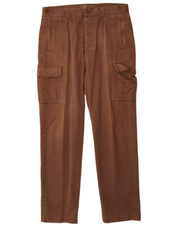Rifle Mens Straight Cargo Trousers W36 L34 Brown Cotton