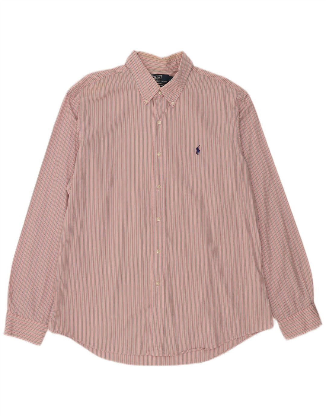 Polo Ralph Lauren Camisa de ajuste personalizado para hombre XL Algodón a rayas rosa clásico