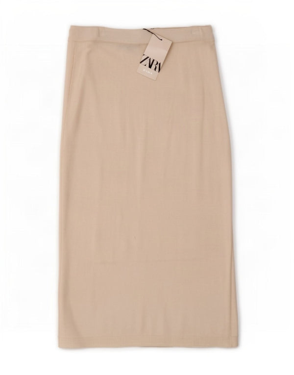 Zara Mujer Falda Midi De Punto Mediana W28 Viscosa Blanca