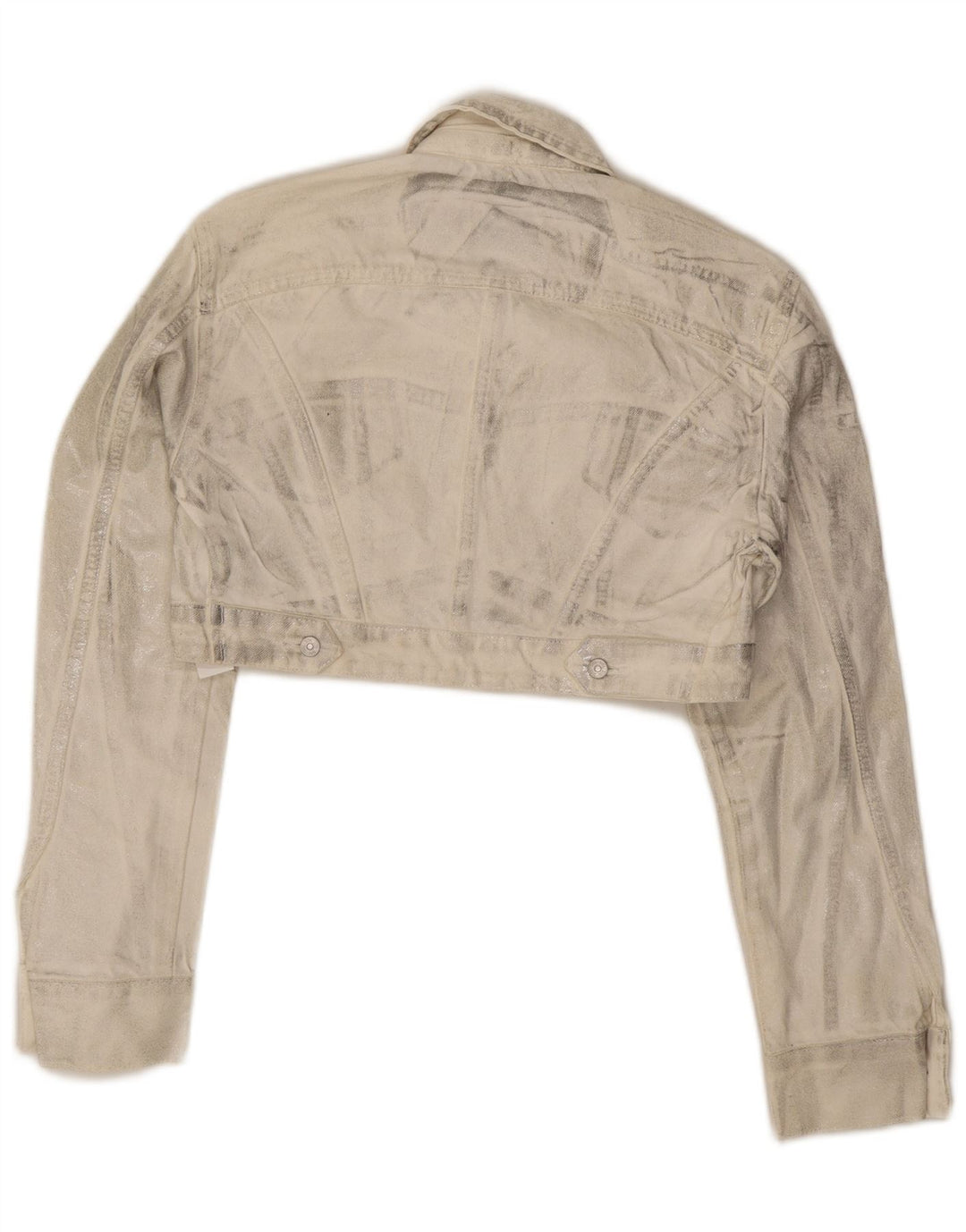 Zara Mujer Crop Denim Chaqueta Reino Unido 12 Mediano Off White Algodón