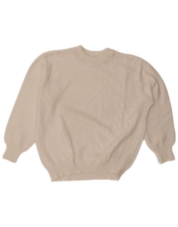 Vintage mujer cuello redondo jersey suéter Reino Unido 18 XL blanco