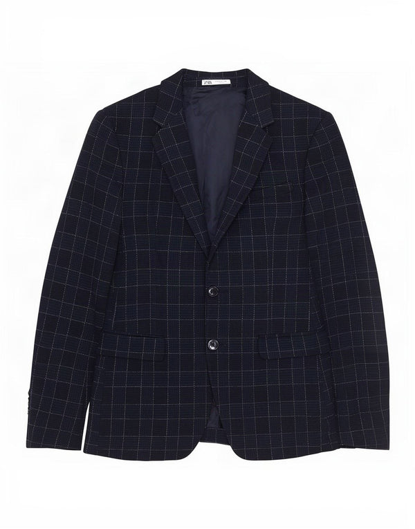 Zara Chaqueta tipo blazer de 2 botones para hombre EU 46 Small Azul marino Cuadros Poliéster
