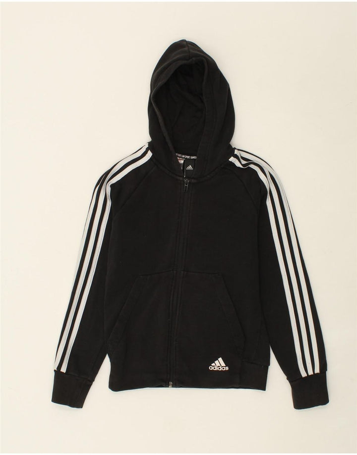 ADIDAS Boys Zip Hoodie Sweater 11-12 Years Black Polyester Vintage Adidas and Second-Hand Adidas from Messina Hembry 