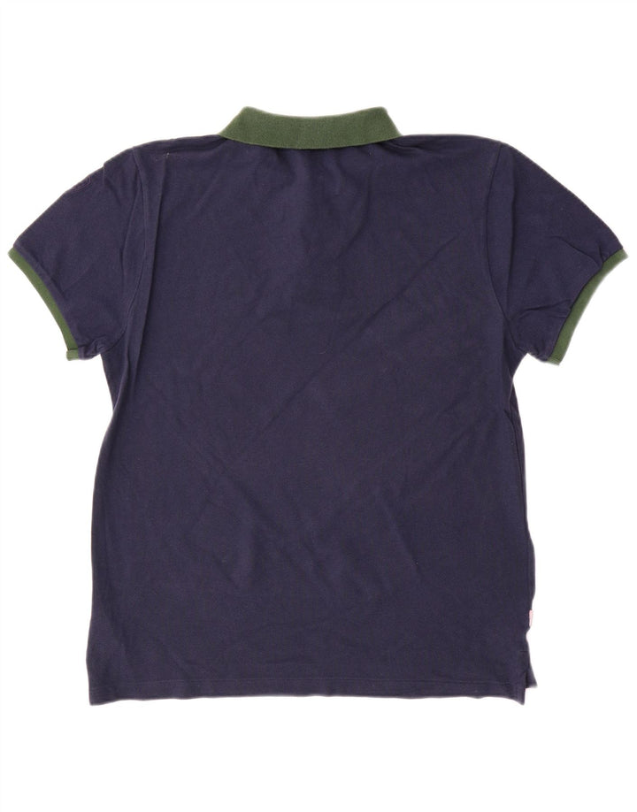 Blauer Polo para hombre de algodón color block en azul marino grande