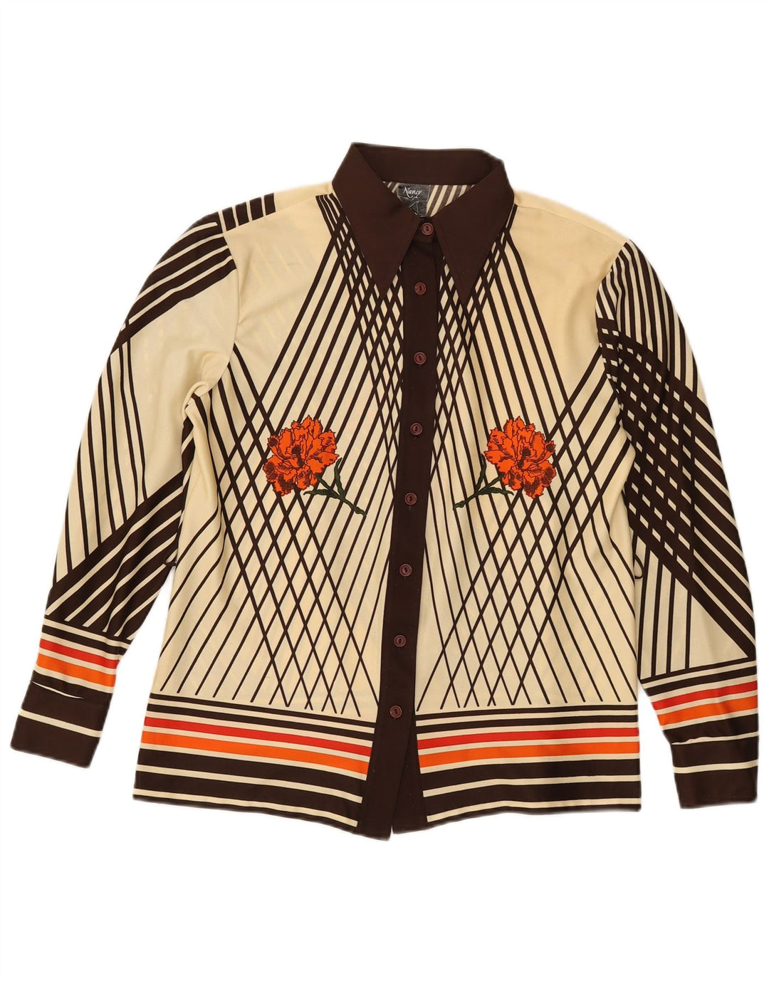 Vintage mujer camisa blusa IT 46 poliéster floral marrón grande