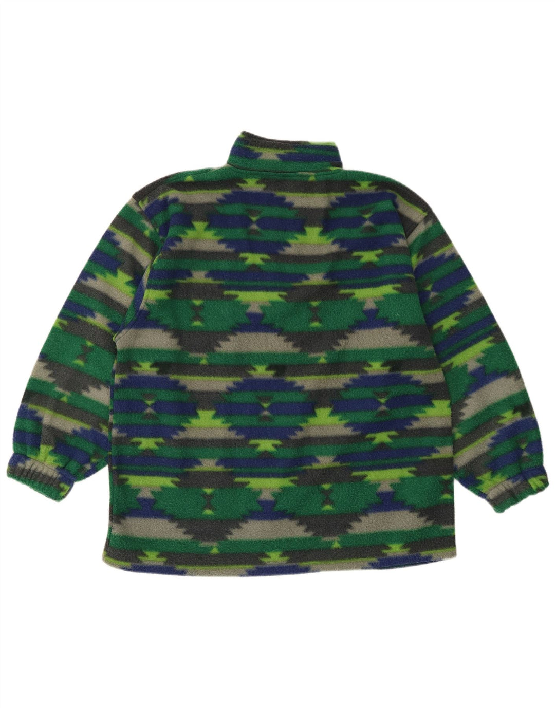 Vintage hombres zip cuello polar jumper grande verde geométrico poliéster
