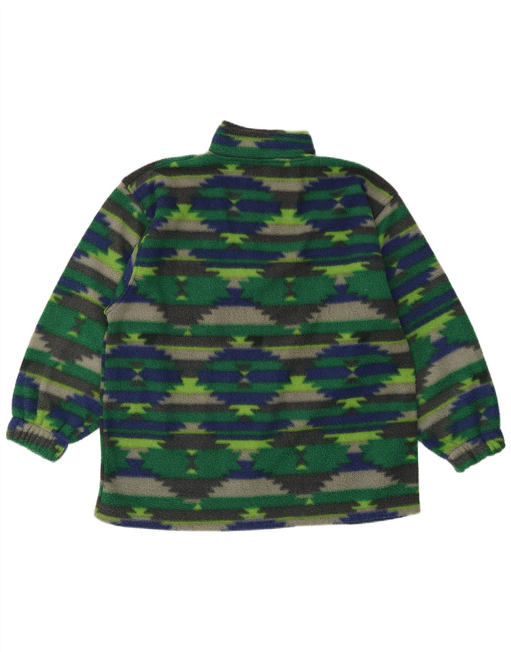 Vintage hombres zip cuello polar jumper grande verde geométrico poliéster
