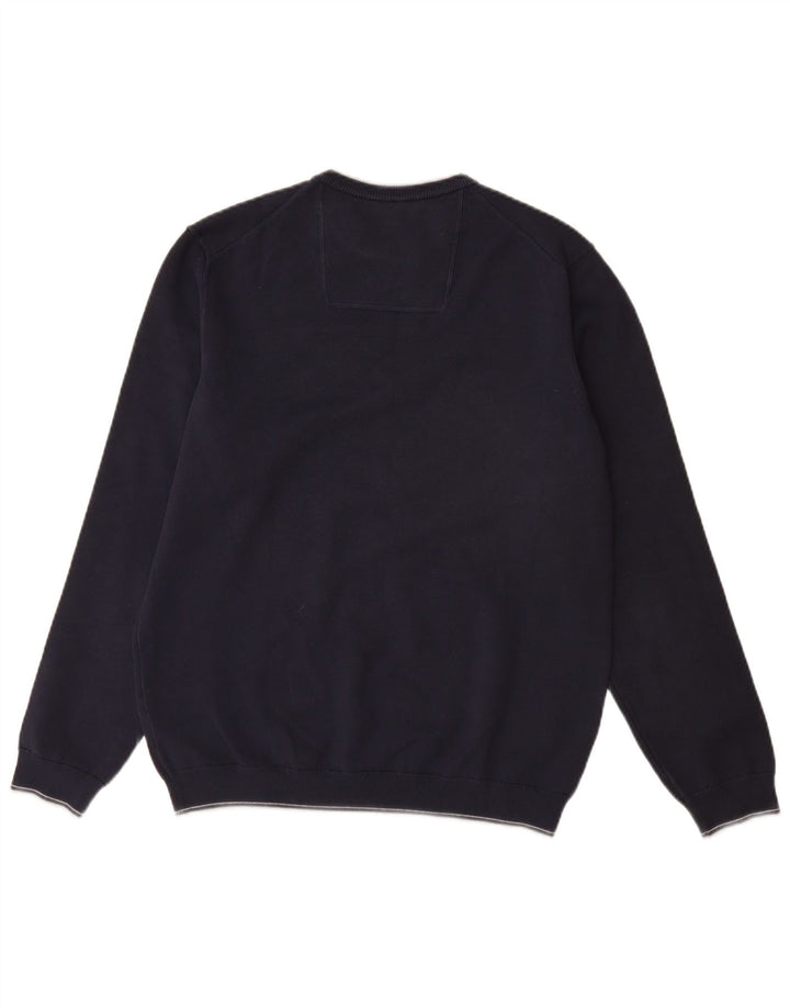 HUGO BOSS Jersey con cuello redondo para hombre, talla grande, algodón azul marino