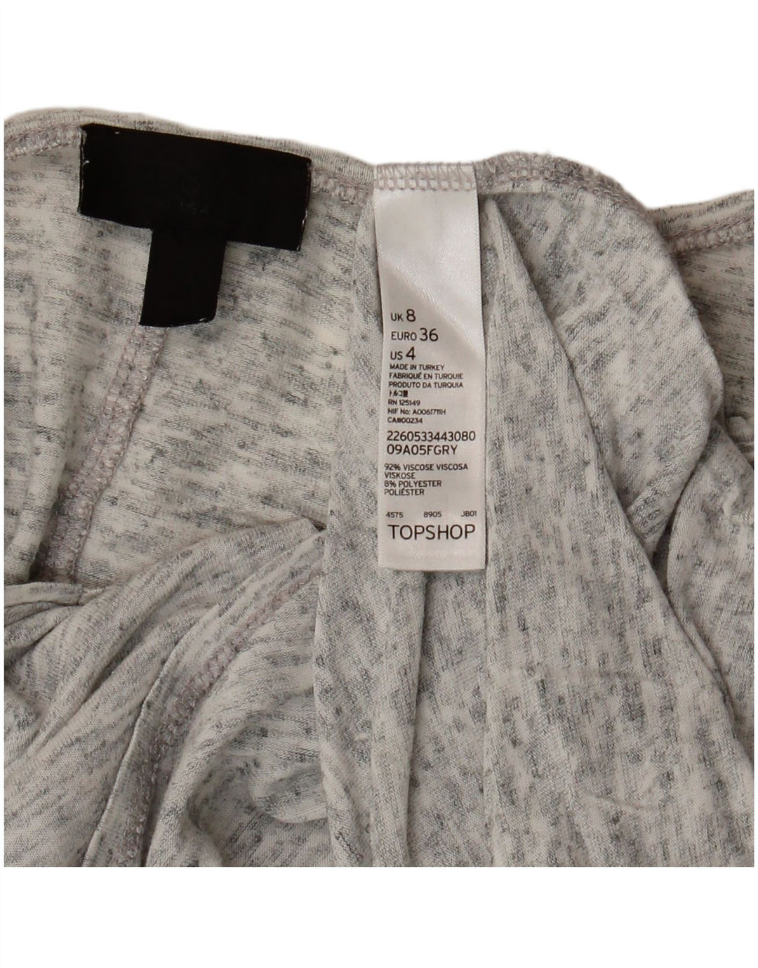 Topshop Top extragrande para mujer, manga 3/4, talla 8, viscosa gris moteada pequeña
