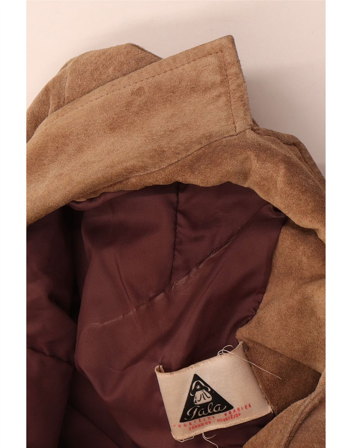 Vintage mujer 3 botones ante Blazer chaqueta Reino Unido 16 grande beige