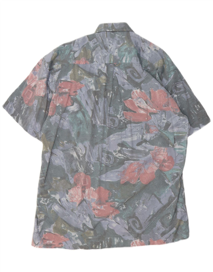 VINTAGE Mens Abstract Pattern Short Sleeve Shirt Large Grey