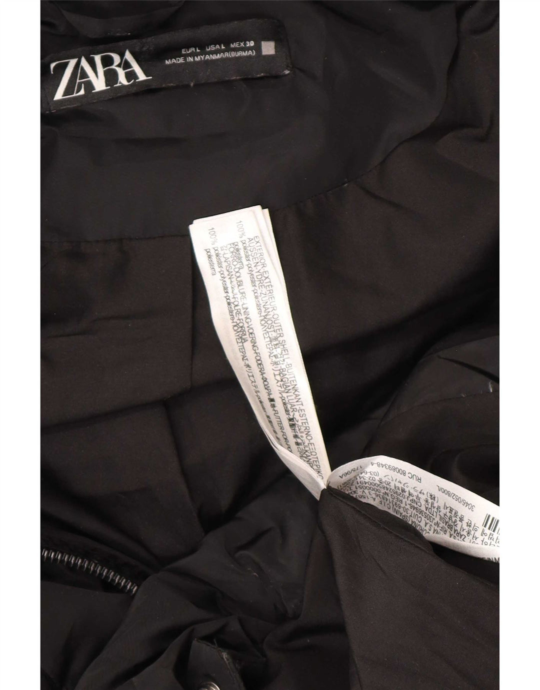 Zara Mujer Abrigo Acolchado Con Capucha UK 46 Grande Poliéster Negro