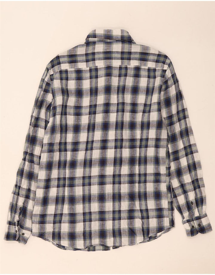 Camisa Massimo Dutti Hombre Large Cuadros Azul Marino Lino