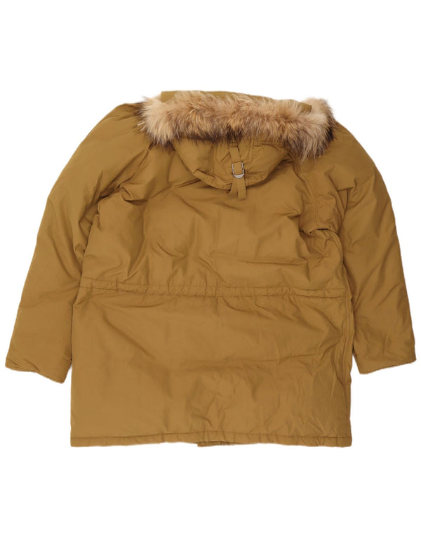 Benetton Parka Con Capucha Hombre UK 42 XL Caqui Algodón Invierno
