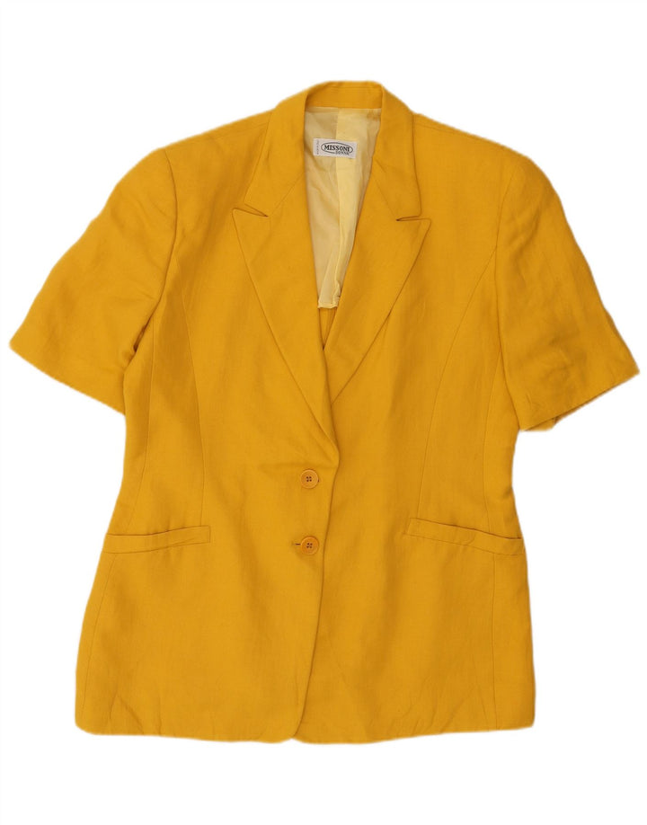 MISSONI Chaqueta tipo blazer de manga corta con 2 botones para mujer, talla 40, talla grande, color amarillo
