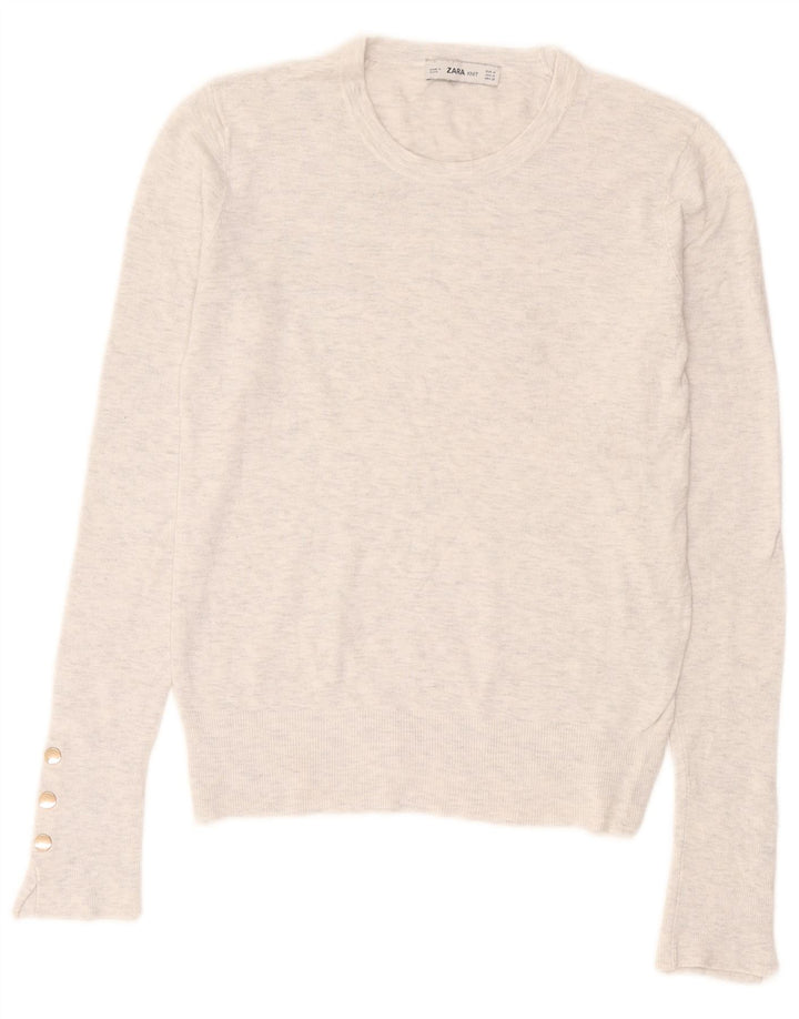 Zara - Jersey de cuello redondo para mujer, talla 40, color gris medio moteado
