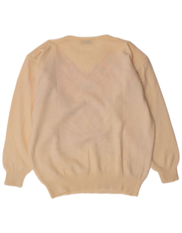 VINTAGE Mujer Crew Neck Jumper Suéter Reino Unido 16 Grande Off White Geométrico