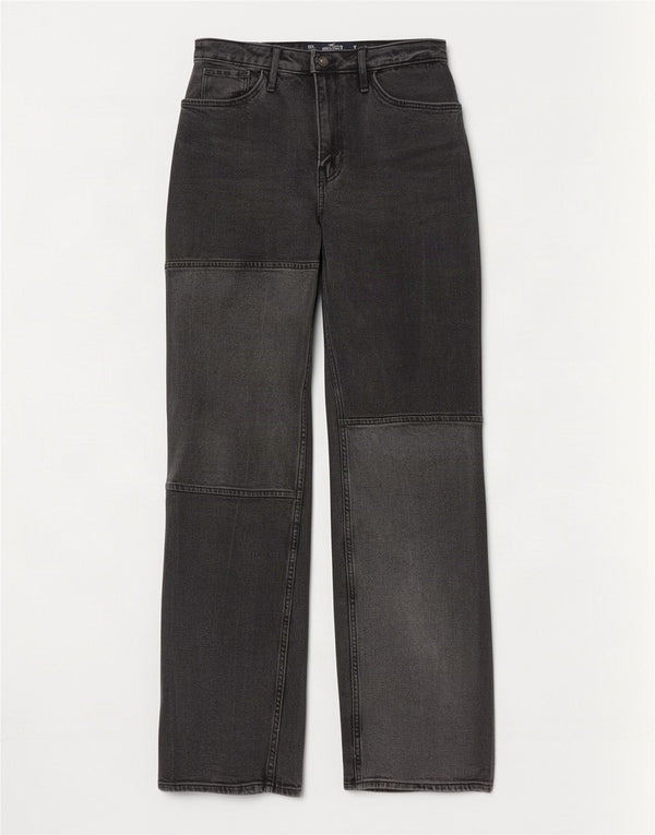 Vaqueros Hollister Vintage Rectos Para Mujer US 00 2XS W23 L33 Gris Colorblock