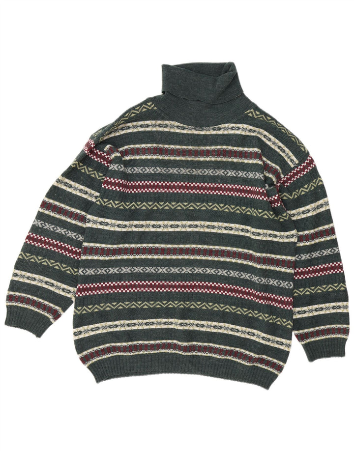 Vintage hombres rollo cuello jersey suéter grande verde feria isla