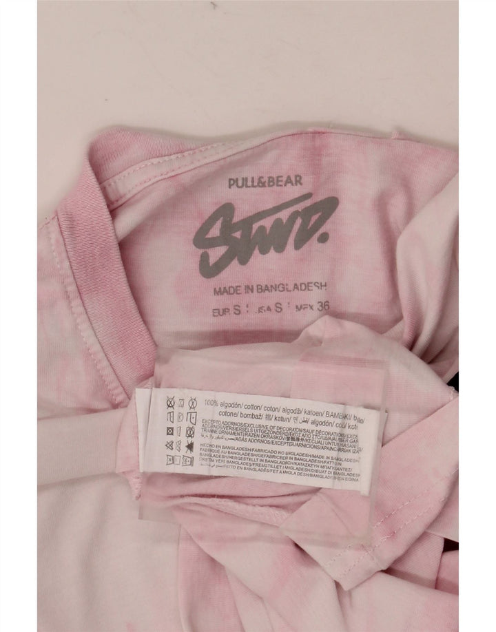 PULL & BEAR Hombre Camiseta Gráfica Top Small Pink Tie Dye Algodón