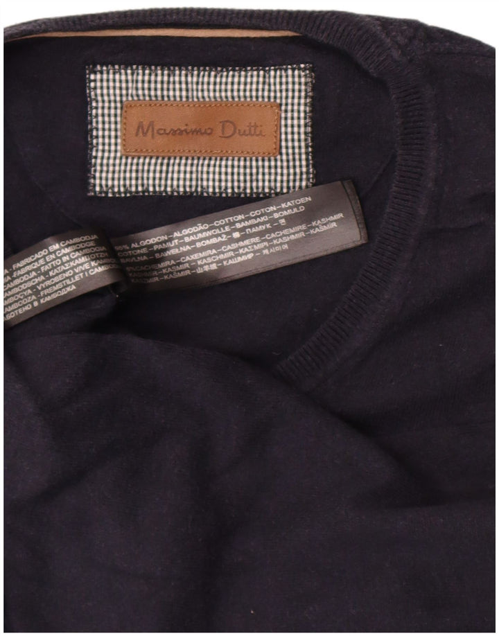 Jersey Massimo Dutti Hombre Cuello Pico Jersey Medio Azul Marino Algodón