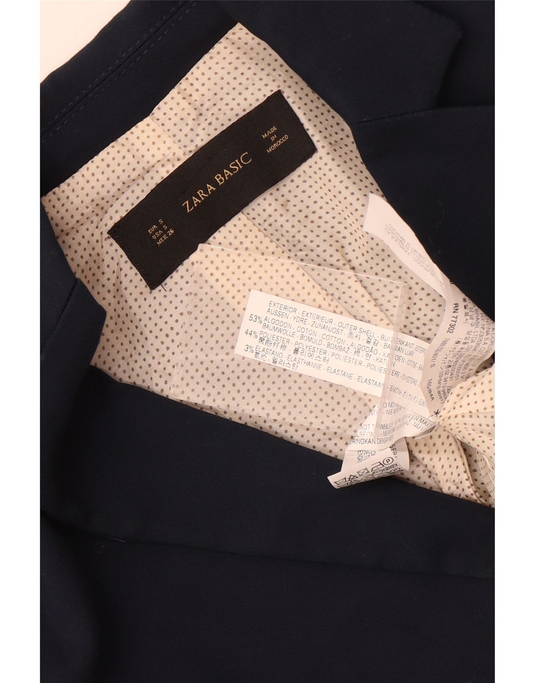 Zara Chaqueta Blazer De 1 Botón para Mujer UK 10 Small Azul Marino Algodón