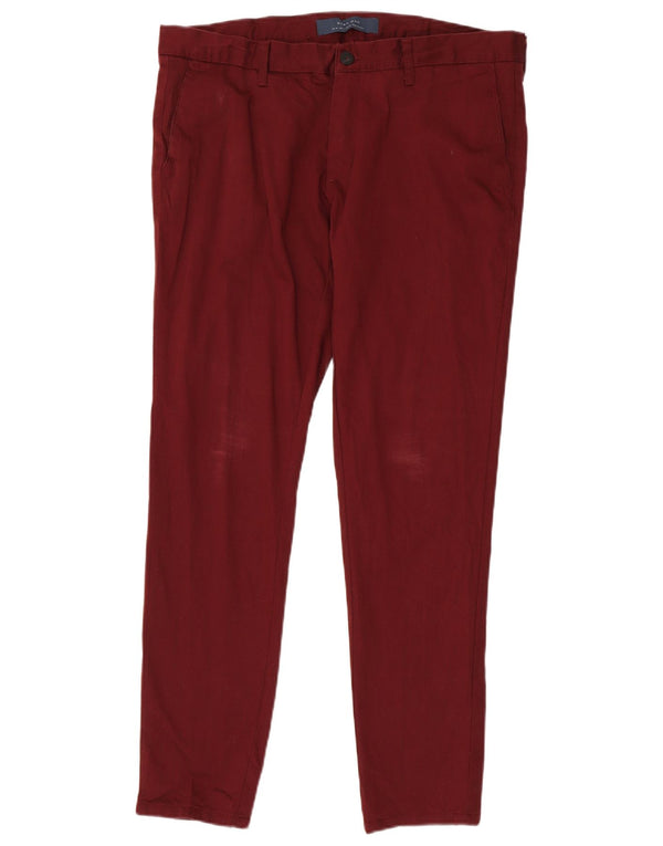 Zara Mens Slim Chino Pantalones EU 46 XL W36 L31 Algodón Borgoña