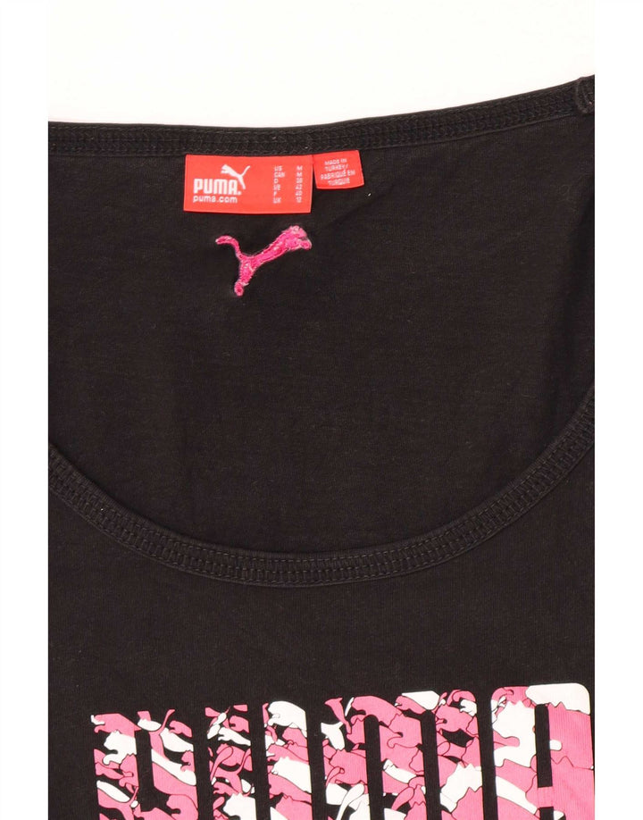 Puma Mujer Gráfico Top Manga Larga UK 12 Mediano Negro