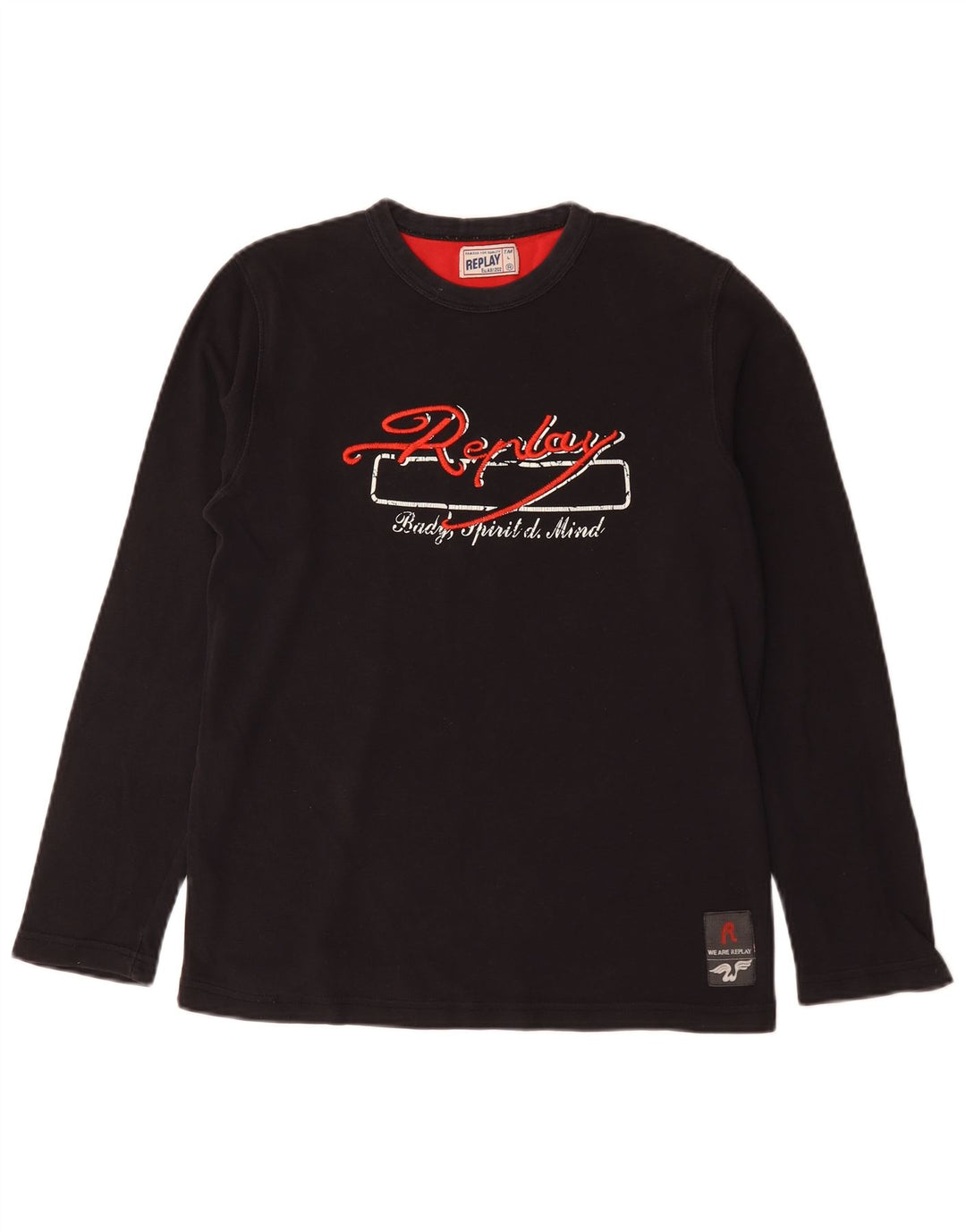 Replay Camiseta gráfica de manga larga para hombre, talla grande, color negro