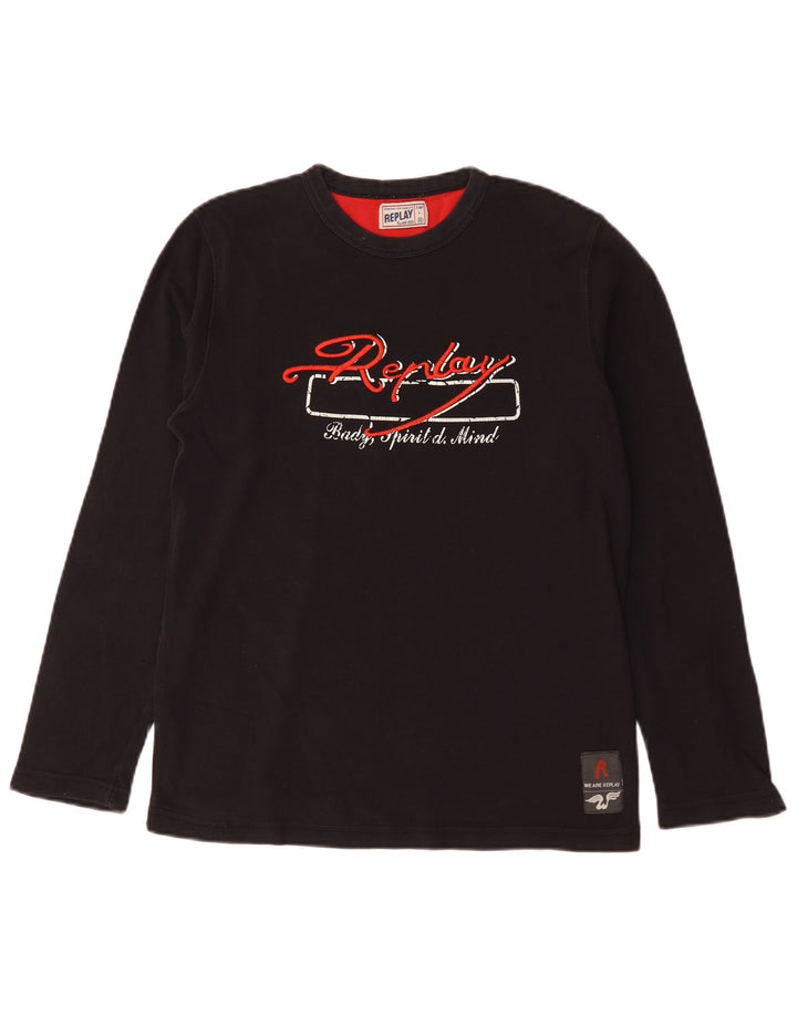 Replay Camiseta gráfica de manga larga para hombre, talla grande, color negro