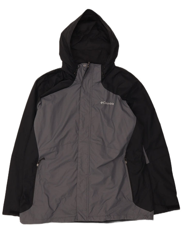 Columbia Chaqueta cortavientos con capucha para hombre UK 42 XL Nylon color block gris