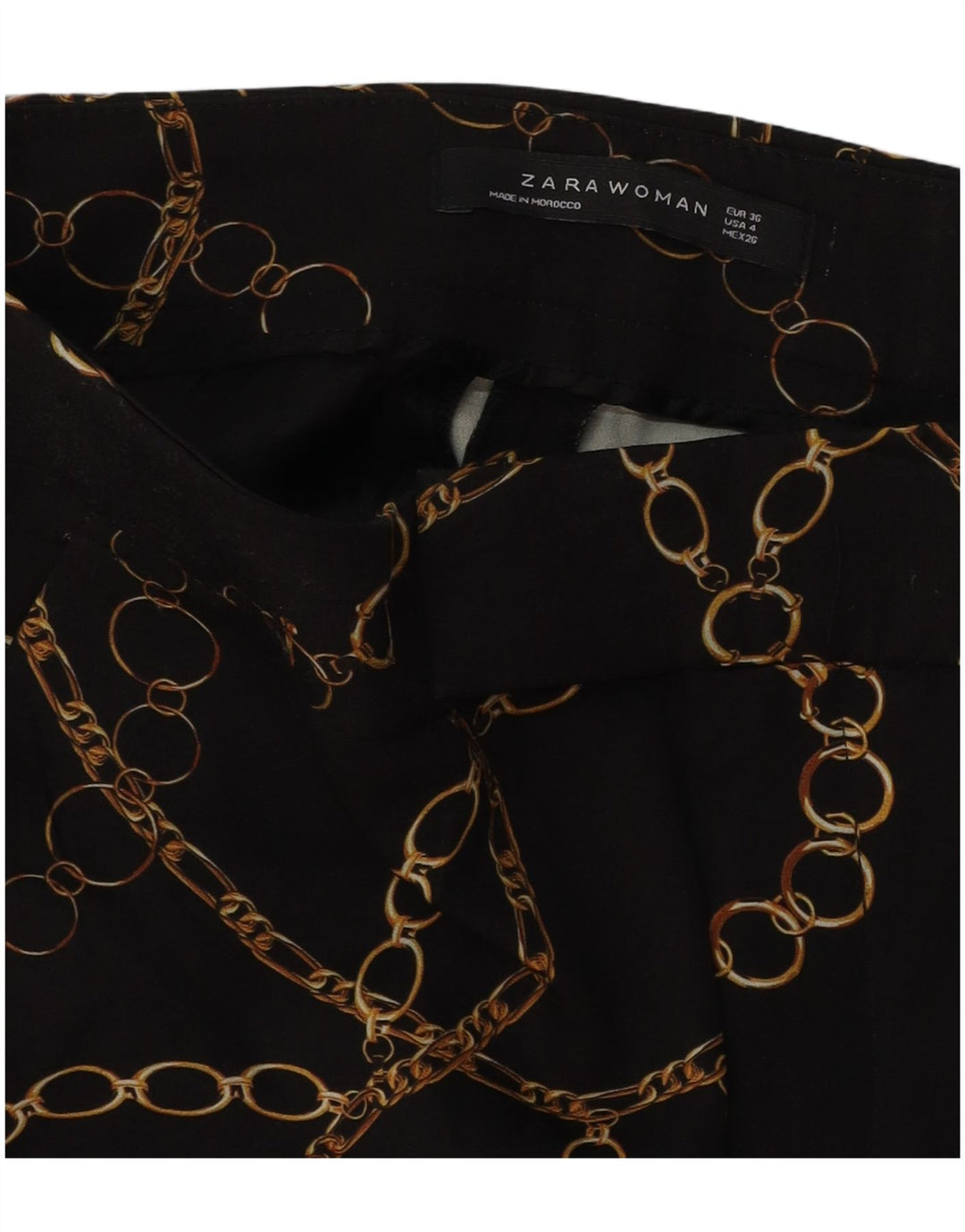 ZARA Mujer Pantalones Casuales Con Estampado Abstracto EU 36 XS W26 L27 Negro