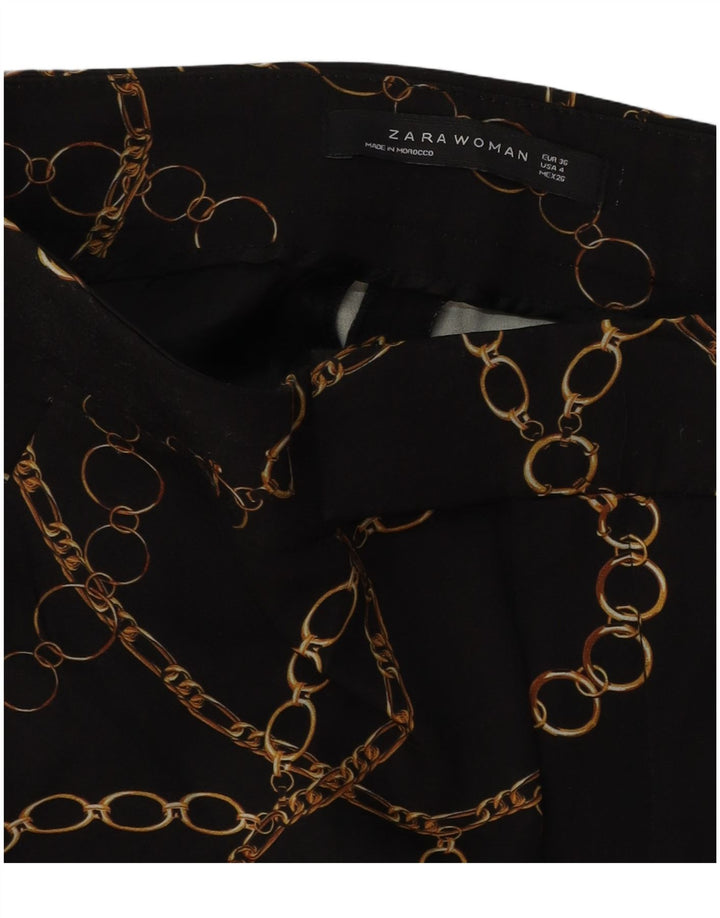 ZARA Mujer Pantalones Casuales Con Estampado Abstracto EU 36 XS W26 L27 Negro