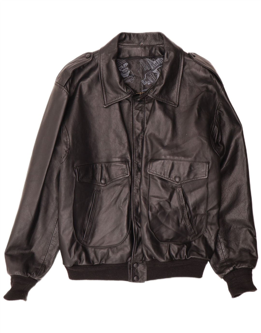 Vintage hombres militar bombardero chaqueta de cuero Reino Unido 42 XL negro