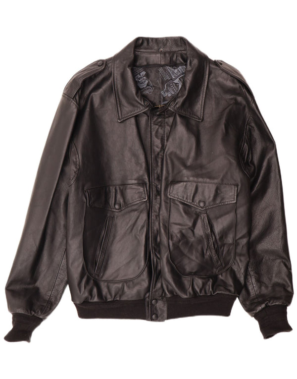 Vintage hombres militar bombardero chaqueta de cuero Reino Unido 42 XL negro