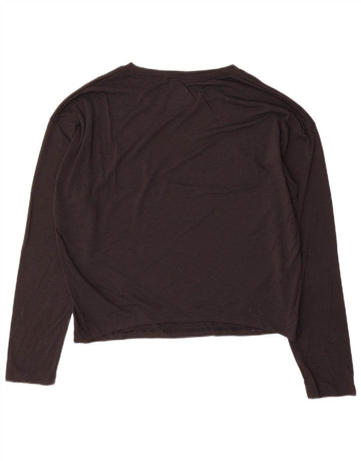 REEBOK Top corto para mujer Manga larga UK 12/14 Mediano Negro Poliéster