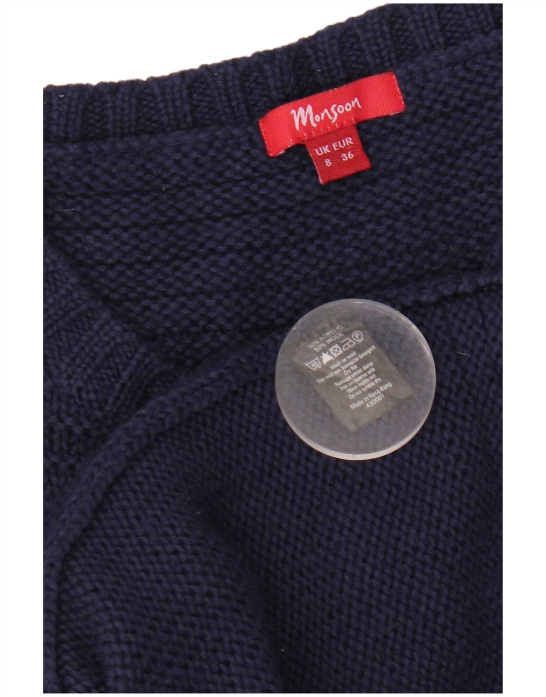 MONSOON Suéter tipo cárdigan largo para mujer UK 8 Small Azul marino Acrílico