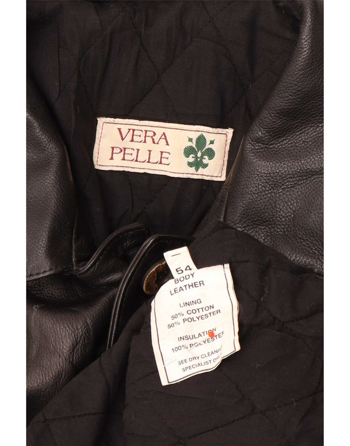Chaqueta de cuero vintage para hombre IT 54 2XL Negro