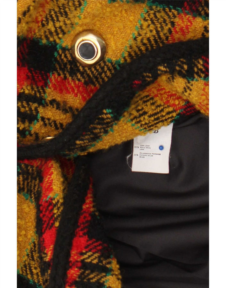 Vintage mujer doble pecho Blazer chaqueta Reino Unido 10 pequeño cheque amarillo