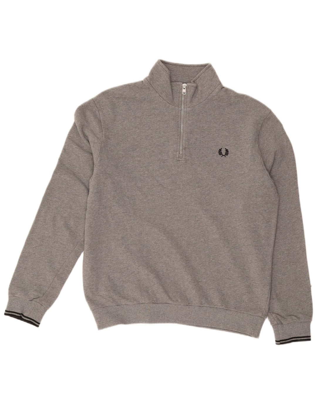 FRED PERRY Sudadera con cuello y cremallera para hombre Jersey de algodón gris grande