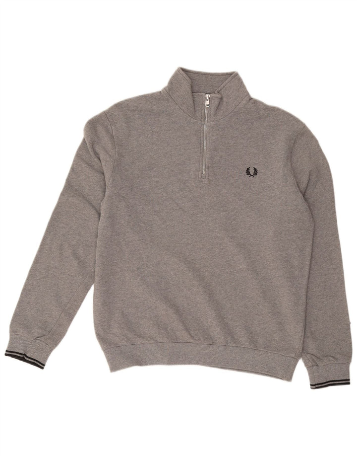 FRED PERRY Sudadera con cuello y cremallera para hombre Jersey de algodón gris grande