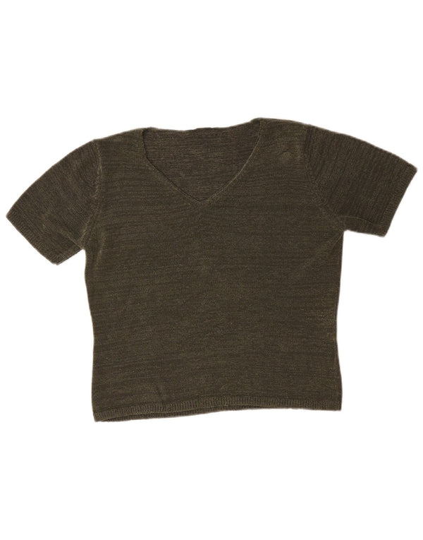 Marks & Spencer Suéter tipo jersey de manga corta con cuello en V para mujer UK 44 Medium Khak