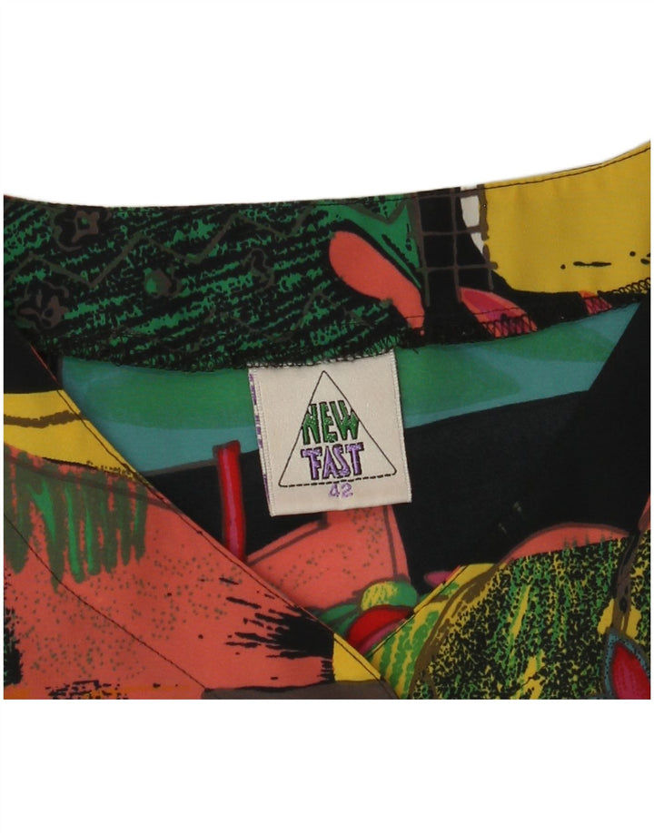 NEW FAST Blusa con estampado abstracto para mujer Top EU 42 Grande Poliéster negro