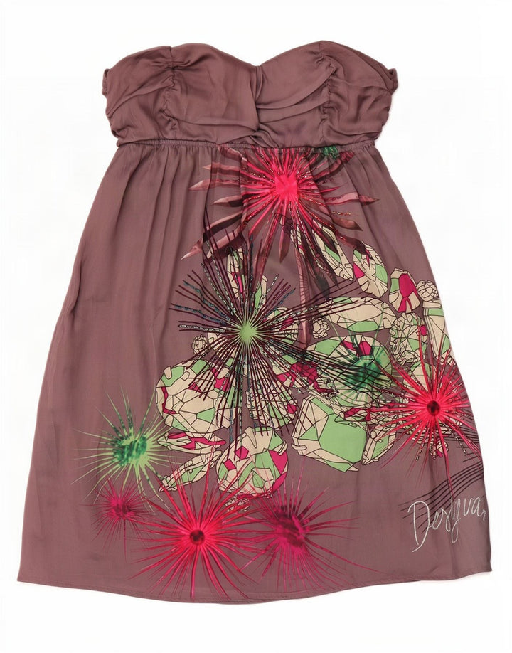 Vestido Desigual Mujer Sin Tirantes EU 38 Poliéster Floral Gris Medio