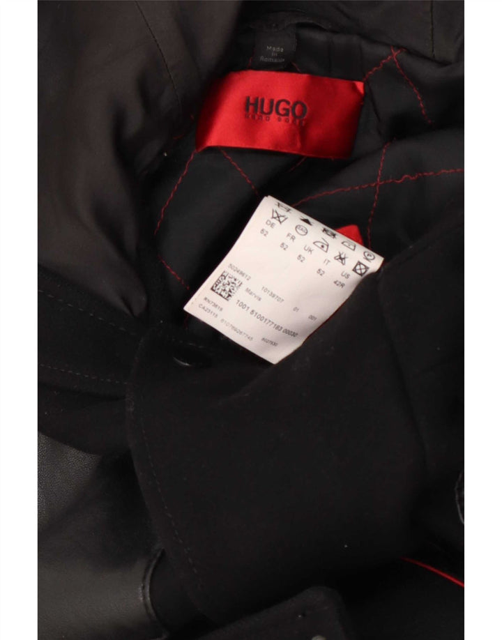 Hugo Boss Abrigo con capucha para hombre EU 52 XL Lana negra