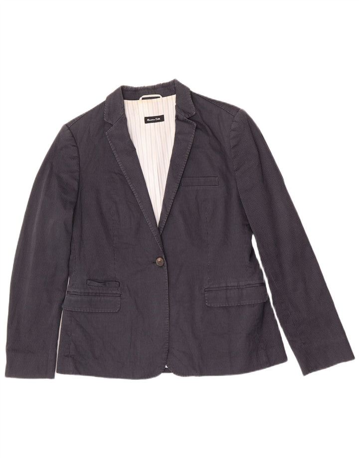 Massimo Dutti Blazer Mujer 1 Botón EU 44 XL Azul Marino Raya diplomática