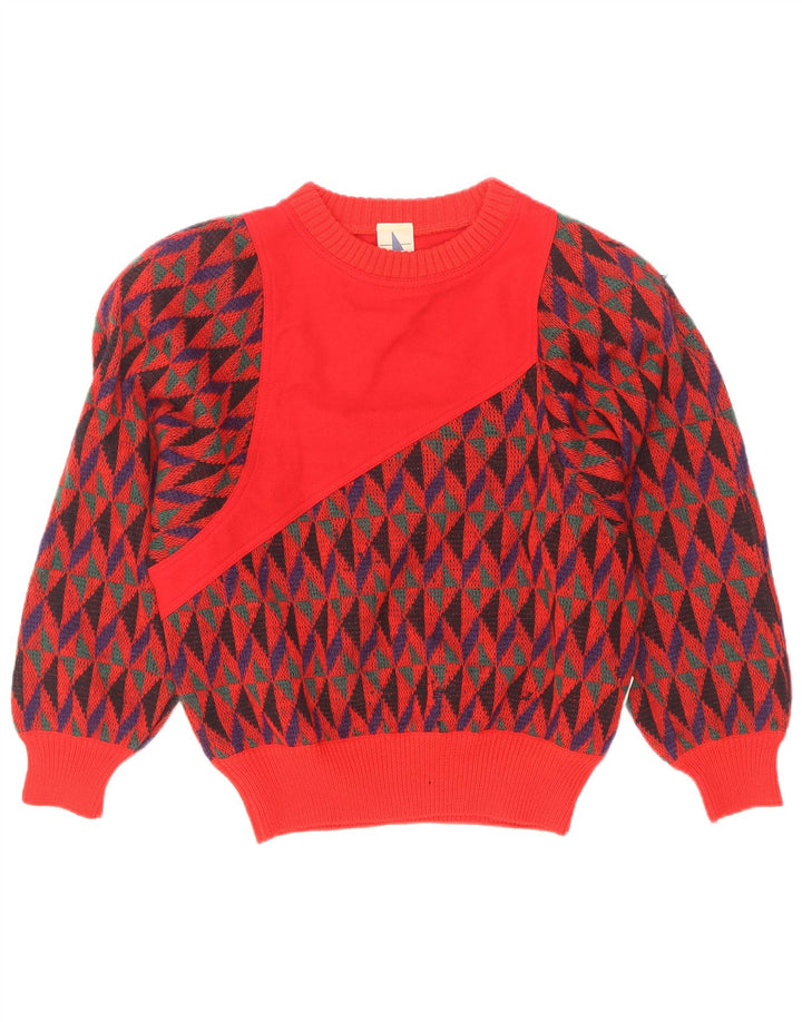 Skipper's Jersey De Mujer Con Cuello Barco IT 42 Lana Geométrica Roja Mediana