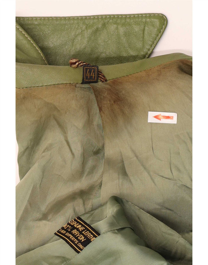 Vintage mujer 4 botones Blazer chaqueta IT 44 cuero verde medio
